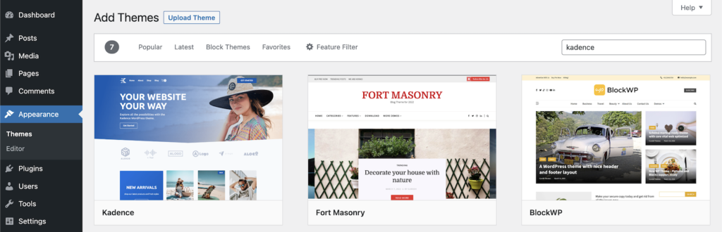 Start Blogging Themes Getting Started Install and Activate Kadence Theme