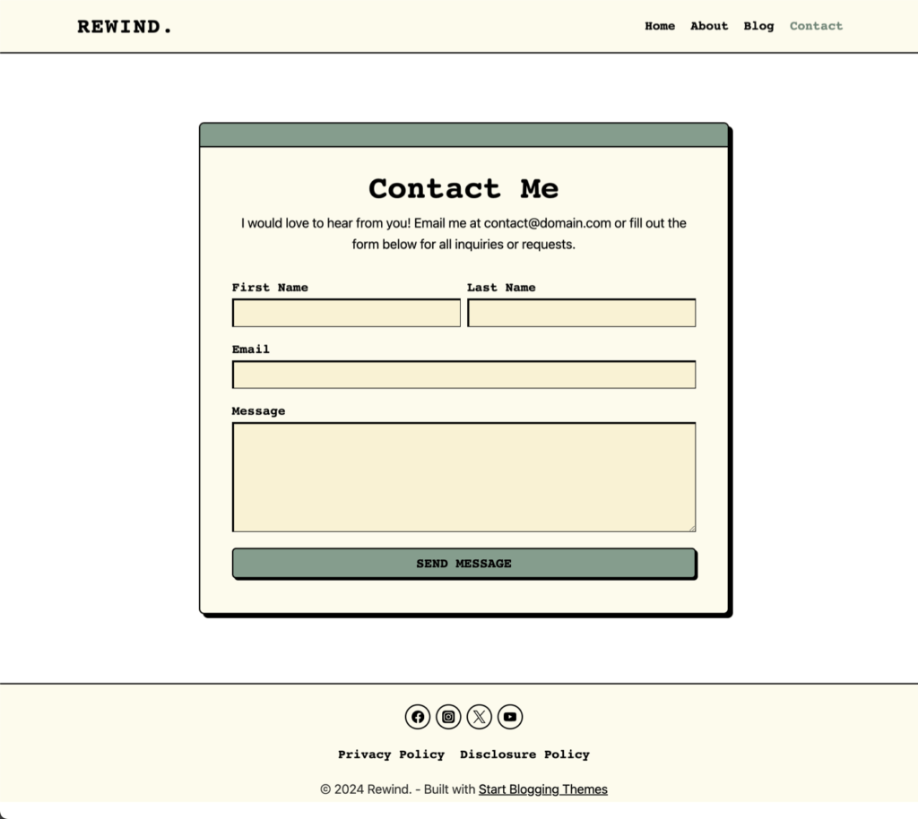 Kadence Rewind Contact Page 1 Header Footer 70s