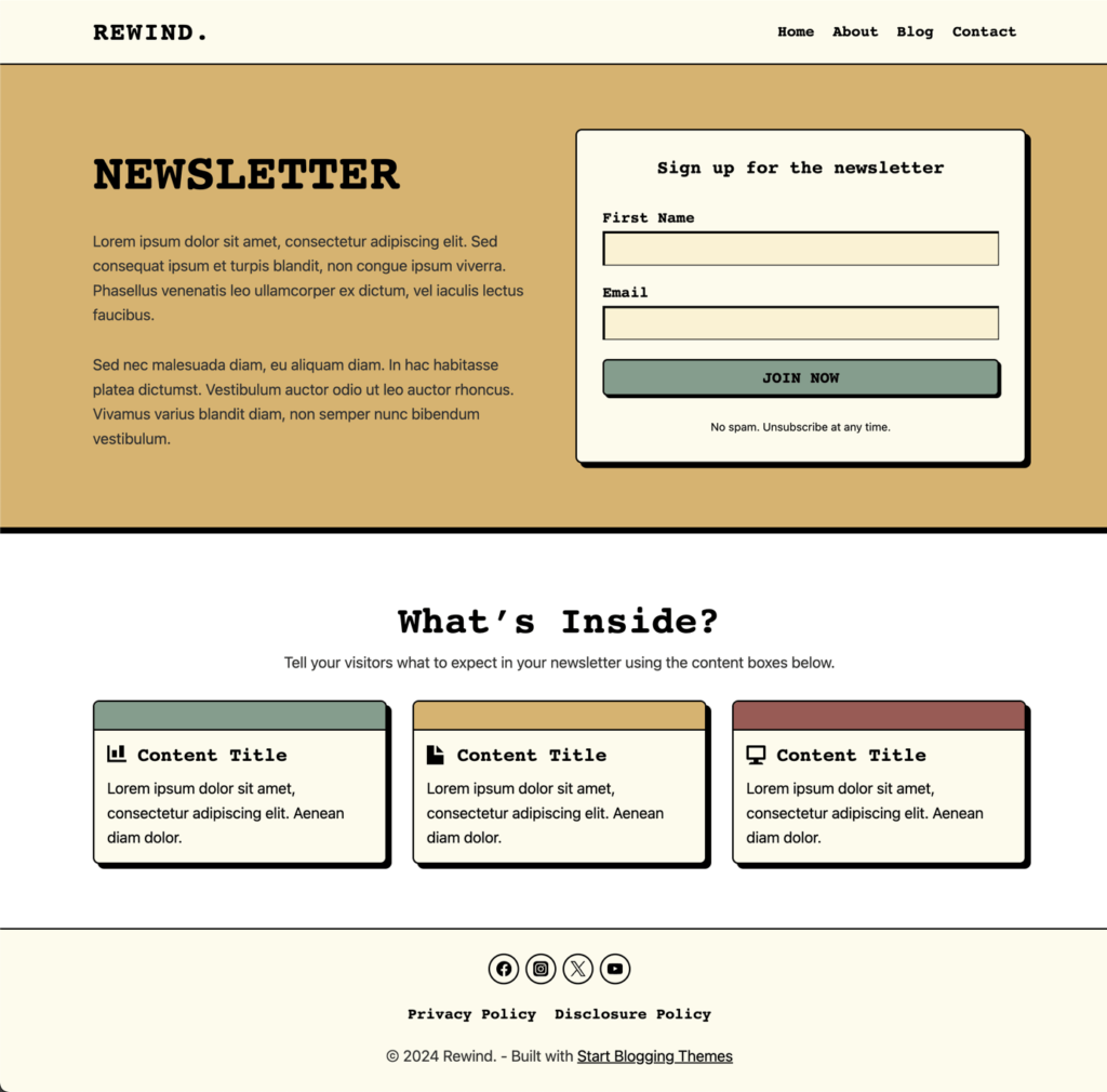 Kadence Rewind Newsletter Page 1 Header Footer 70s