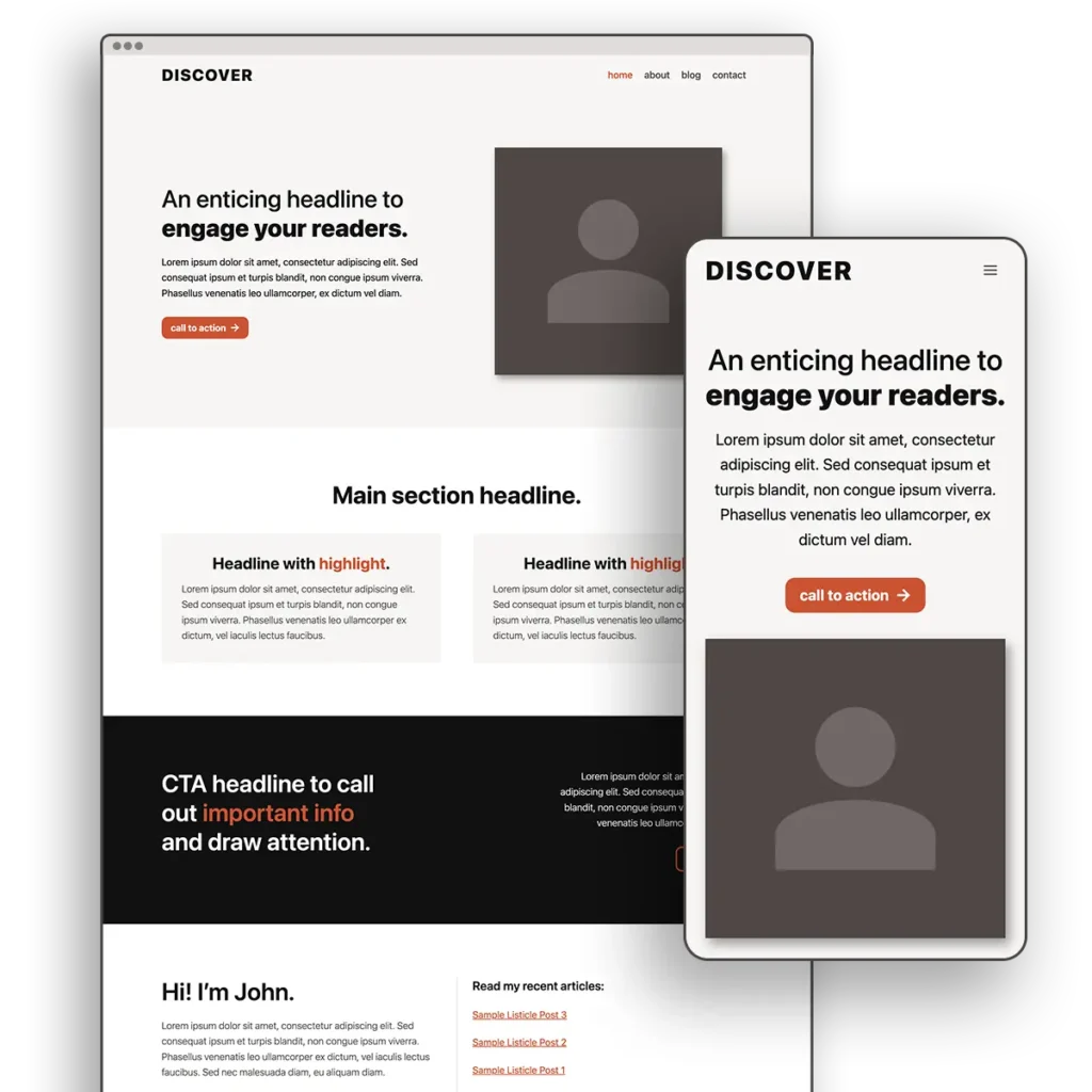 Discover Theme Kadence Desktop Mobile
