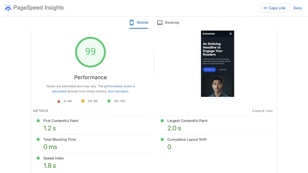 Automate Kadence Theme 99 Performance Google PageSpeed Insights