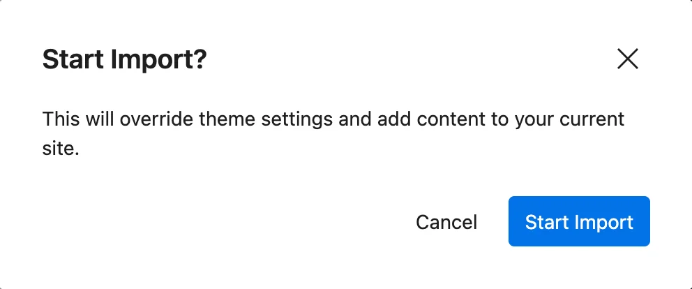Kadence Starter Templates Start Import Modal